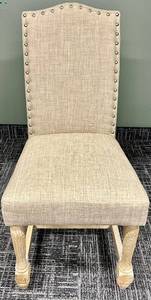 lot 940 image: Beige Upholstered Chair with Nailhead Trim & Wood Legs