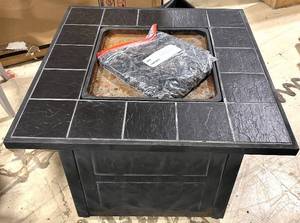 lot 945 image: Gas Fire Pit Table in Black Tile Square Outdoor