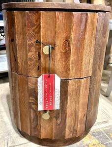 lot 947 image: Barrel-Shaped Wooden Storage Table - Handmade in India