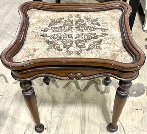 lot 948 image: Ornate Carved Wood Side Table - Patterned Inlay Top, French Provincial Style