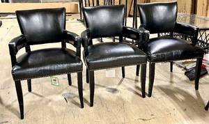 lot 951 image: Black Upholstered Dining Chairs with Nailhead Trim - Set of 3