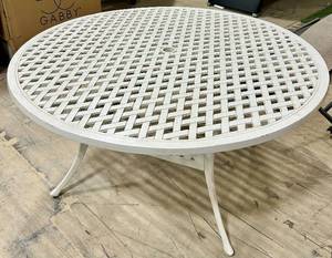 lot 995 image: Round White Patio Table - Umbrella Hole