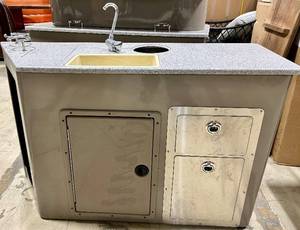 lot 996 image: PONTOON Beach Bar Edition Kitchen Island with Sink & Granite Style Top - Stainless Steel