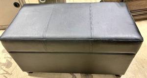 lot 999 image: Black Pleather Storage Ottoman Bench with Lift-Top Lid & Interior Storage