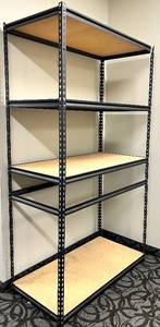 lot 1000 image: 4-Tier Industrial Steel Shelving Rack - Plywood Shelves & Adjustable Uprights, Black Powder-Coated