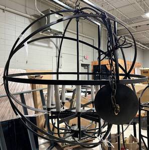 lot 1016 image: Large 42 Black Metal Orb Chandelier with Candle-Style Sockets