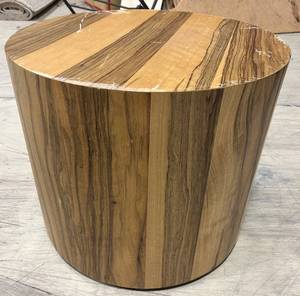 lot 1020 image: Zebrawood Round Drum Table - Cylindrical End Table with Natural Veneer