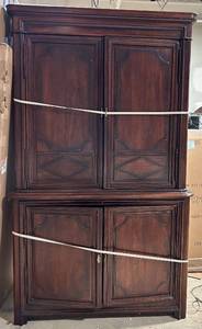 lot 1032 image: Dark Wood Cabinet  Armoire - Two-Piece with Upper & Lower Doors
