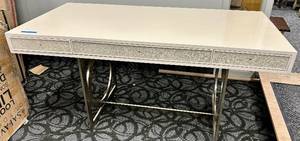 lot 1033 image: Bernhardt Console Table Desk - White Finish - 3 Drawers - Gold Ring Base