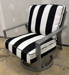 lot 972 image: Castelle Swivel Patio Chair with Black & White Stripe Cushions