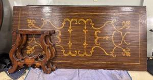 lot 988 image: Vintage Wooden Table with Gold Scrollwork Design