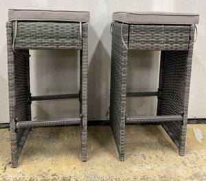 lot 963 image: Safavieh Outdoor Woven Ottomans Cushioned Square Stools (Lot of 2)