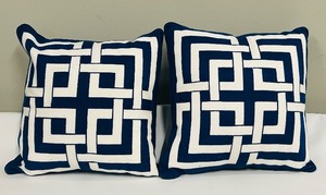 lot 344 image: Pillows - Blue & White Geometric Square Pattern 18x18 (Lot of 2)