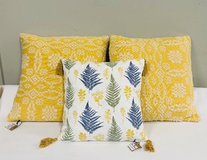 lot 348 image: Throw Pillows - 19x19 Fern Print Front Pillow & 15x15 Yellow Pattern (Lot of 3)