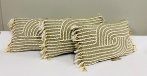 lot 351 image: Pillows - Trio of Olive Green Throw Cushions 12 x 19 in Textured Weave