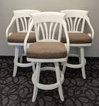 Bar Height Stools Set of 3 - White Frames with Brown Pattern Cushions