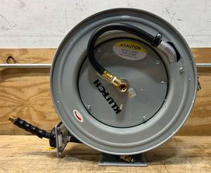 lot 177 image: KLUTCH AUTO-REWIND AIR HOSE REEL  ITEM# 73429 12IN. X 50FT. RUBBER HOSE #73429