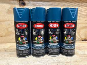 lot 261 image: Krylon FUSION ALL-IN-ONE Satin Peacock Blue Spray Paint and Primer In One (lot of 4)