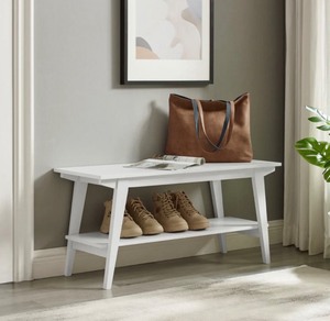 lot 8 image: NEW - Walker Edison Minimalist White Bench with Shelf - MSRP - $195