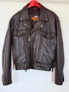 lot 12 image: Vintage Harley-Davidson Nevada Vented Leather Motorcycle Jacket - XL - w Liner
