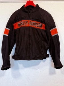 lot 19 image: Harley-Davidson Mens Trenton Mesh Riding Jacket - BlackOrange - Size Large