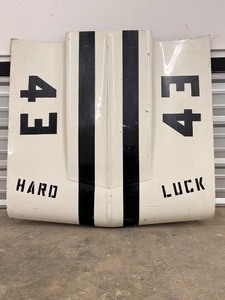 lot 6 image: Vintage Lloyd Hard Luck Ruby #43 Tribute Racing Hood - Fits 1968-1972 Chevy Nova