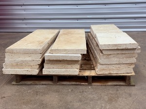 lot 9 image: 15 Pieces Premium Tuscany Beige Travertine Pool Coping  14 x 48 x 2