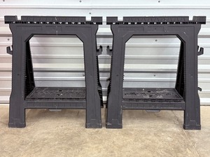 lot 32 image: Pair of Stanley Plastic Folding Sawhorses - 1000 lb. Capacity