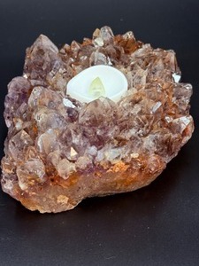 Stunning Raw Citrine Geode Cluster Tea Light Candle Holder  Natural Crystal Decor. (2 lbs. .909 g)