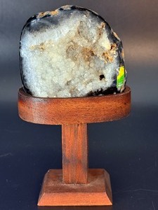 &nbspNatural Brazilian Blue Agate Druzy Specimen on Custom Wooden Display Stand. (12.5 oz  356 g)
