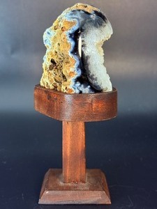 &nbspNatural Brazilian Blue Agate Druzy Specimen on Custom Wooden Display Stand. (12.5 oz  356 g)