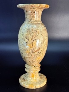 Vintage Hand-Carved Fossil Stone Vase  Polished Fossiliferous Marble &amp Coral. (1 lb 10.9 oz  763 g)