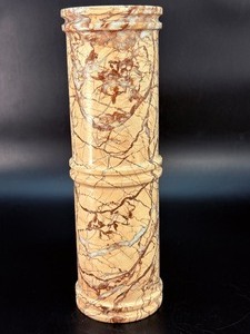 Vintage Hand-Carved Cylindrical Stone Vase - Floral &amp Branch Relief Motif-1970s Style. (1 lb 15.7 oz  899 g)