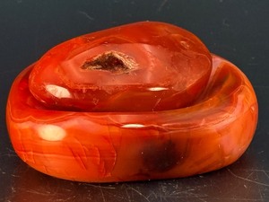 Stunning Natural Madagascar Banded Carnelian Bowl &amp Polished Palm Stone Set. (1 lb ,1 oz  459 g)