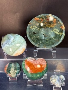 &nbspRare 5-Piece Collectors Set Polished Madagascan Ocean Jasper Heart, Palm Stone &amp Bowl Collection. (1 lb 4.5 oz  584 g)