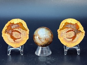 Stunning Pair of Xuanhua Warring States Thunderegg Agate Geodes - Natural Patterns, And a&nbspNatural Pietersite Sphere  The Tempest Stone. (8.9 oz  254 g)