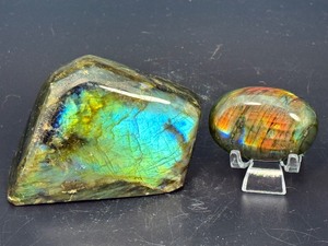 Stunning Labradorite Specimen Duo  Vibrant Blue &amp Sunset Orange Flash. (13.3 oz  379 g)