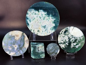 Set of 5 Premium Polished Moss Agate Display Slabs &amp Specimen. &nbsp(2 lbs 11.8 0z  1 kg 243 g)