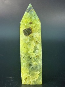 Natural Prehnite Polished Crystal Tower  Translucent Green Obelisk with Dark Inclusions. (6 oz  172 g)