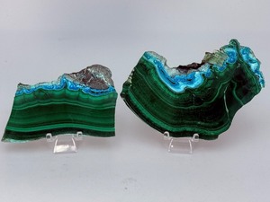 &nbspRare Malachite with Turquoise-Blue Chrysocolla  Two High-Grade Polished Slices. (8.5 oz  241 g)