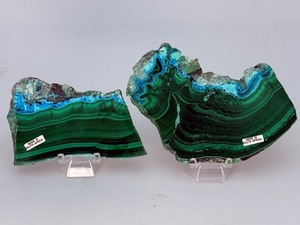 &nbspRare Malachite with Turquoise-Blue Chrysocolla  Two High-Grade Polished Slices. (8.5 oz  241 g)