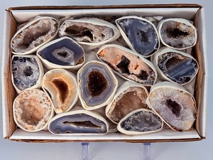 Collection of 15 Natural Oco Agate Geode Polished Specimens. (2 lbs 11.5 oz  1 kg 235 g)