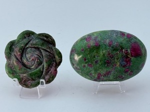 &nbspStunning Ruby in Zoisite &amp Ruby in Fuchsite Collectors Pair  Hand-Carved Rose &amp Polished Palm Stone. (8 oz  227 g)