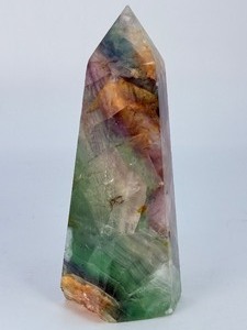Large Natural Rainbow Fluorite Tower - High Clarity Purple &amp Green Banded Obelisk. (1 lb 4.6 oz  585 g)