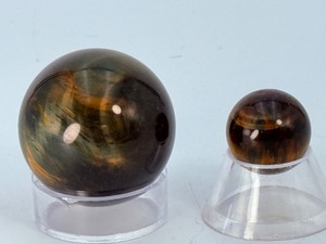 Natural Blue &amp Gold Tigers Eye Sphere Set  Chatoyant Hawks Eye &amp Golden Quartz Specimens. (2.8 oz  81 g)
