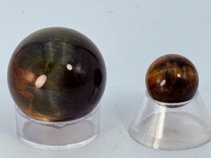 Natural Blue &amp Gold Tigers Eye Sphere Set  Chatoyant Hawks Eye &amp Golden Quartz Specimens. (2.8 oz  81 g)