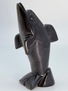 Large Hand-Carved Gold Sheen Obsidian Dolphin Sculpture  Rare Iridescent Shimmer. (8.1 oz  232 g)