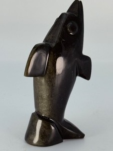Large Hand-Carved Gold Sheen Obsidian Dolphin Sculpture  Rare Iridescent Shimmer. (8.1 oz  232 g)