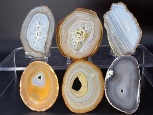 Set of 6 Premium Polished Agate Slices  Natural Banded Geode Slabs. (1 lb 6.9 oz  650 g)