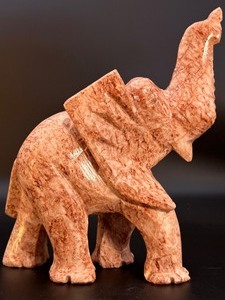 Hand-Carved Pink Marble Elephant Figurine - Trunk Up for Good Luck. (9 lbs 9.6 oz / 4kg 355 g)